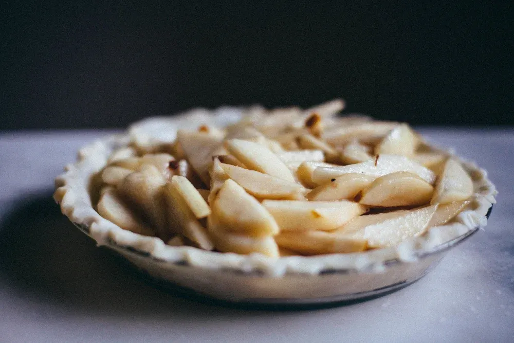 Winter Pear Streusel Pie with Salted Caramel Sauce - Tastemaker Blog