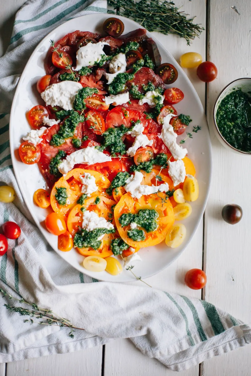 Heirloom Tomato Salad with Burrata and Herb Pesto - Tastemaker Blog