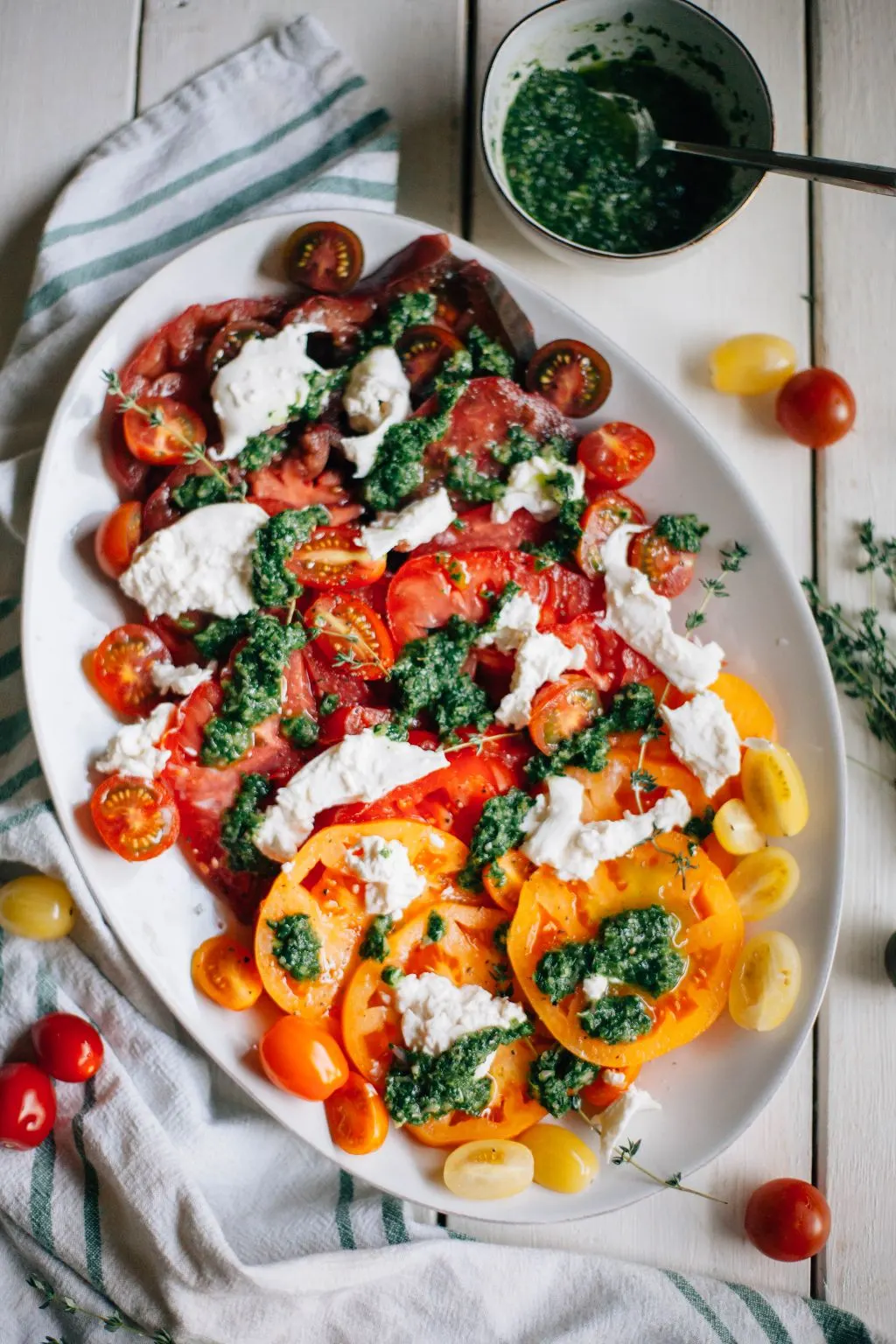 Heirloom Tomato Salad with Burrata and Herb Pesto - Tastemaker Blog