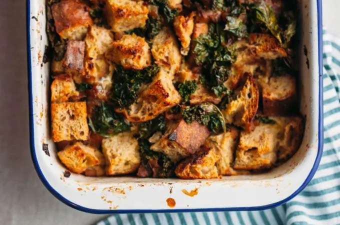 Savory Bread Pudding with Caramelized Onions and Kale - Tastemaker Blog