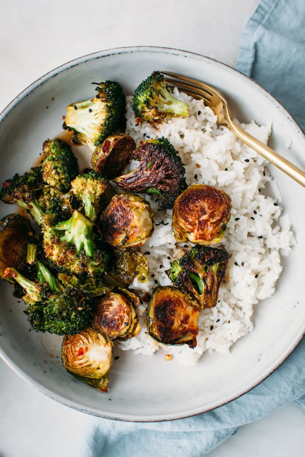 Roasted Broccoli and Brussels Sprouts with Sesame Soy Sauce - Tastemaker Blog